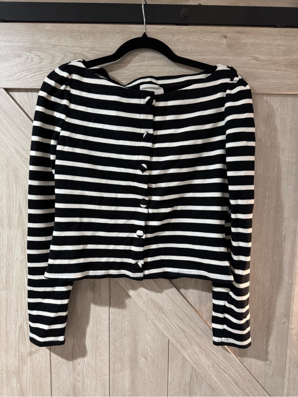 Reformation Black & White Striped Button-Back Long Sleeve Top